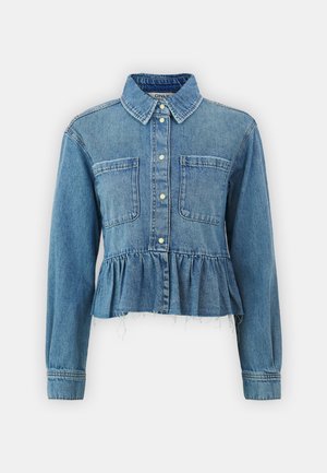 ONLY ONLELLI FRILL - Button-down blouse - medium blue denim
