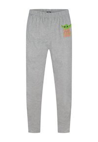 Pantaloni tuta grigi realizzati in tessuto morbido, con un personaggio dei cartoni animati stampato sulla gamba sinistra. Vita elastica per una vestibilità comoda.
