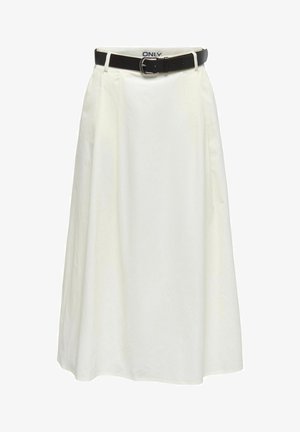 Gonna midi bianca con pieghe e cintura nera in vita, con una discreta etichetta del marchio all'interno della fascia in vita.