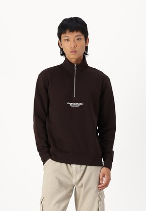 Jack & Jones JORVESTERBRO QUARTER ZIP - Sportinis megztinis - chocolate torte
