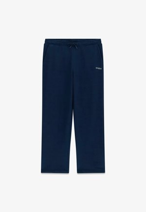 Dunkelblaue Jogginghosen aus weichem Material mit elastischem Bund und Kordelzug, Seitentaschen und einem kleinen Logo am Oberschenkel.