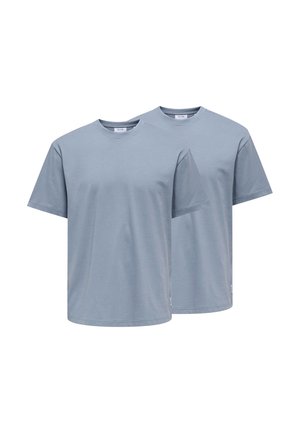 Two light grey short-sleeve t-shirts made of smooth fabric, featuring a crew neckline and a relaxed fit. No patterns or unique accents.
