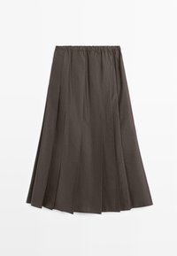 Dunkelgrauer, plissierter Rock mit elastischem Bund. Hergestellt aus leichtem Stoff, mit vertikalen Falten für eine strukturierte Optik.