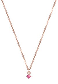 Roséguld kedja med ett litet hängsmycke av rosa ädelsten. Kedjan har en delikat länkdesign och är polerad för en slät finish.