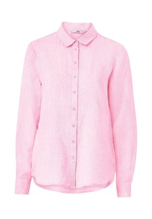 Langærmet lyserød skjorte med knapper og klassisk krave, lavet af let tekstureret stof, med buet kant og knapmanchetter.