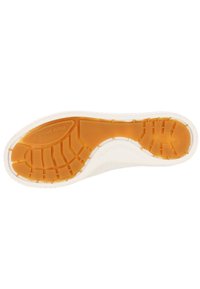 Semelle extérieure de sneaker blanche avec un design texturé. Présente un motif de traction en caoutchouc orange. Branding G-Star RAW visible sur le côté.