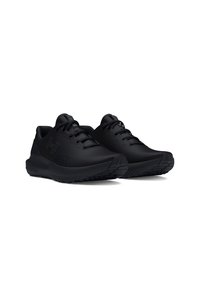 Zapatillas deportivas negras con un upper sintético texturizado, que presentan un diseño de cordones, detalles perforados y una suela de goma duradera.
