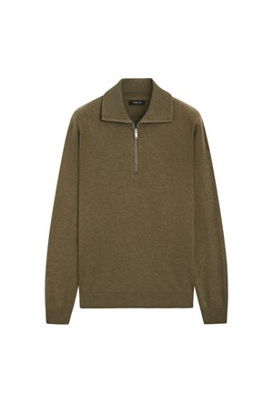 Massimo Dutti, MOCK NECK ZIP-UP KNIT SWEATER - Trui - dark green