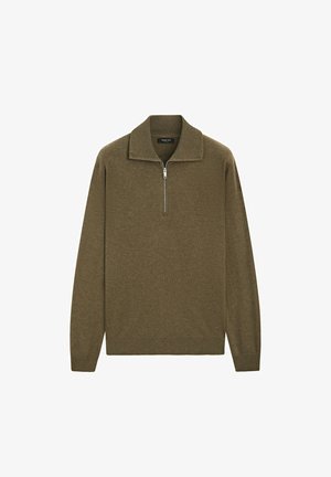 Massimo Dutti, MOCK NECK ZIP-UP KNIT SWEATER - Trui - dark green