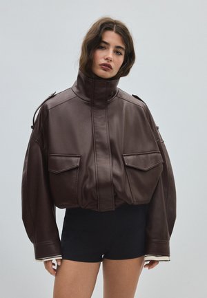 Stradivarius, Faux leather jacket - dark brown