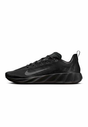 Sort lavtops løbesko med tekstureret sål, snørelukning og swoosh-logo på siden, vist i højre profil på hvid baggrund.