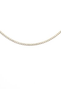 Collana dorata con una linea continua di piccole gemme rotonde e trasparenti, che creano una superficie brillante e liscia.