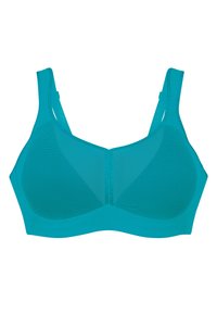 Teal rintaliivi, jossa on verkkomainen muotoilu, leveät säädettävät olkaimet ja sileä, saumatön etuosa. Kevyt materiaali, jossa on moderni leikkaus.