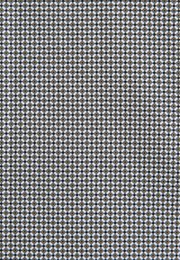 Petit motif losange serré avec des formes bleues et blanches alternées, et un point jaune au centre de chaque losange.