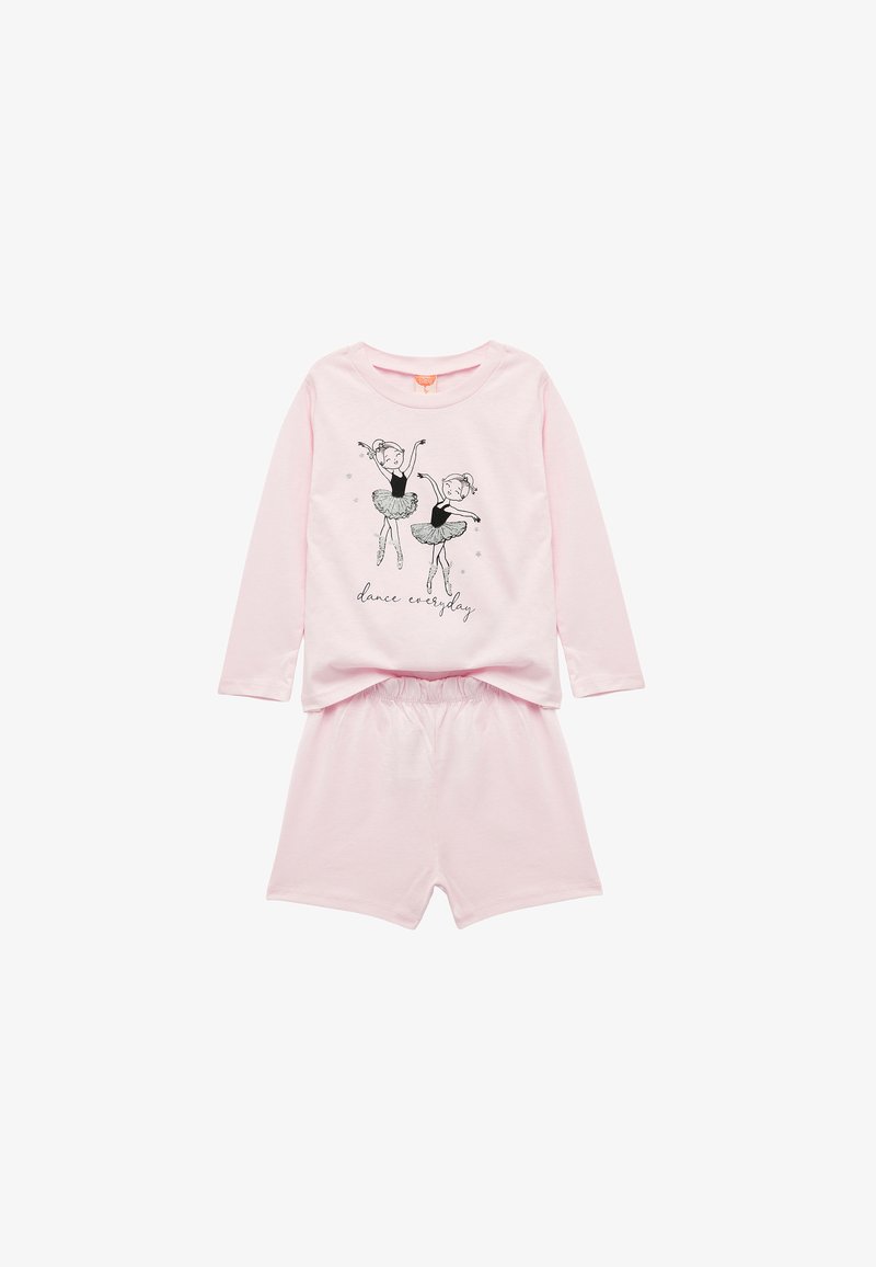 Rosa Schlafanzugset mit einem Langarmoberteil mit Ballettgrafik und passenden Shorts. Aus weicher Baumwolle mit einem elastischen Bund gefertigt.