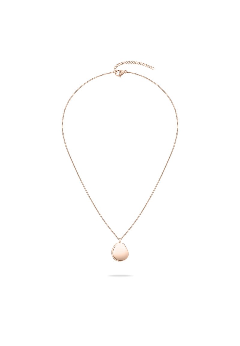 Rosen guld halskæde med en dråbeformet vedhæng, glat overflade og fin kæde. Lås bagpå med en justerbar længdefunktion.