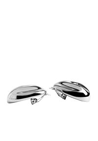 Metalowe spinki do włosów z polerowanym chromowanym wykończeniem, w owalnym kształcie i gładkiej fakturze, z zawiasem zapewniającym bezpieczne zapięcie.