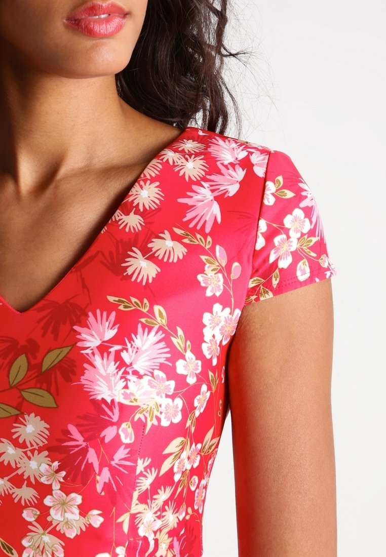 dorothy perkins red floral dress Dorothy Perkins Ditsy Floral Shirred Cuff Midi Dress