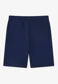 Donkerblauwe shorts gemaakt van zachte stof, met een elastische tailleband en een eenvoudig ontwerp zonder zakken of versieringen.