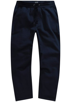 Navy Sweatpants aus weichem Stoff mit einem elastischen Bund und Kordelzug, zwei Seitentaschen und schmal zulaufenden Beinen.