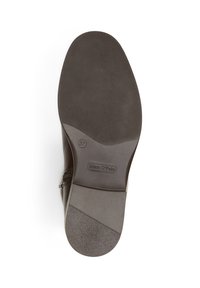 Dunkelbraune Gummisohle mit strukturiertem Grip, ausgestattet mit einem ausgeprägten Absatz und geprägtem Logo von 'Marc O'Polo.' Größe 37 angegeben.