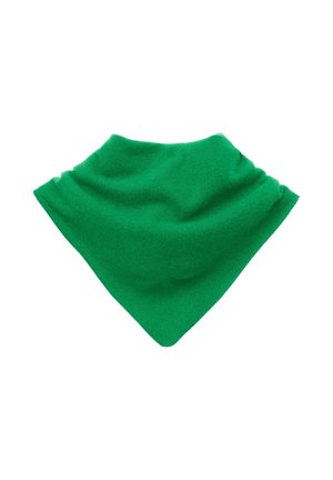 Green wool bandana with a triangular shape, soft texture, and a slightly draped appearance. No patterns or hardware visible.