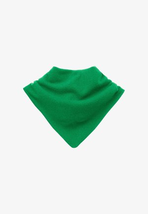 Green wool bandana with a triangular shape, soft texture, and a slightly draped appearance. No patterns or hardware visible.