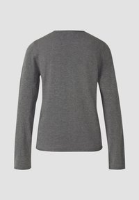 Long-sleeve gray sweater, made of soft fabric, features a round neckline and a simple design without patterns or visible hardware.