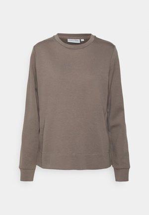 Sweat-shirt marron à manches longues Calvin Klein col rond avec un petit logo brodé sur la poitrine et des poignets côtelés.
