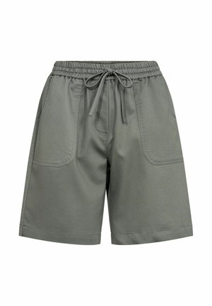 Grijze geweven shorts met een elastische tailleband, verstelbaar trekkoord en twee zijzakken. Glad materiaal met een op maat gemaakte pasvorm.