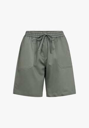 Grijze geweven shorts met een elastische tailleband, verstelbaar trekkoord en twee zijzakken. Glad materiaal met een op maat gemaakte pasvorm.