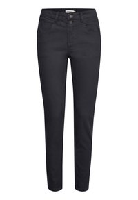 Zwart denim jeans met een slanke pasvorm, vijf-pocket ontwerp en twee-knopen sluiting. Soepele textuur met subtiele stikdetails.