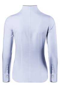Lichtblauw langemouwhemd met hoge kraag, gladde textuur, slim fit en knoopmanchetten met een subtiele glans.