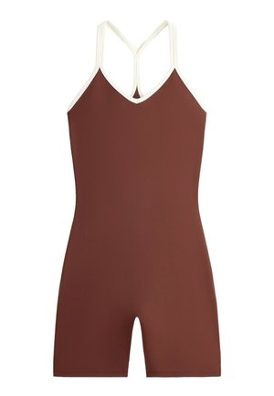OYSHO, COMFORTLUX SHORT JUMPSUIT WITH CONTRAST DOUBLE STRAPS - Overal - terracotta