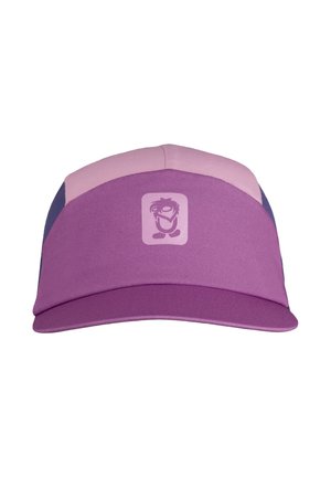 Purple and pink cap with a curved brim and a small illustrated character logo on the front center panel.