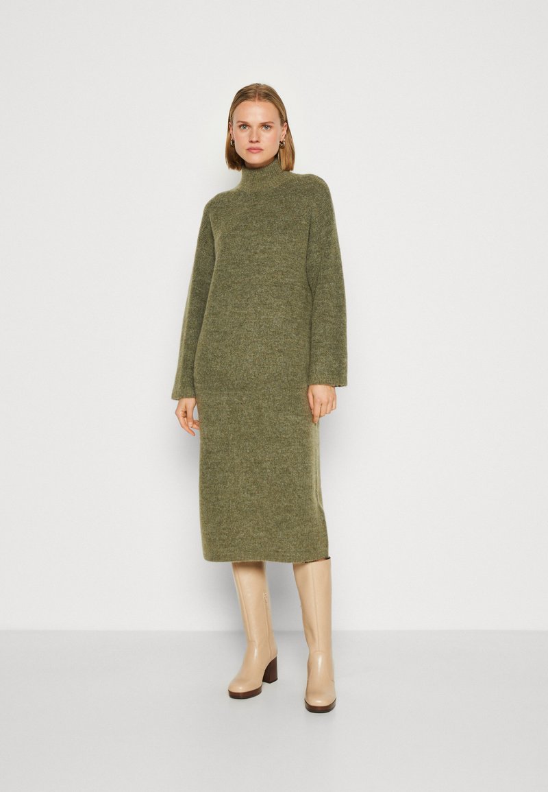 Selected Femme SLFMALINE HIGH NECK NOOS - Obleka/pulover - dusky green