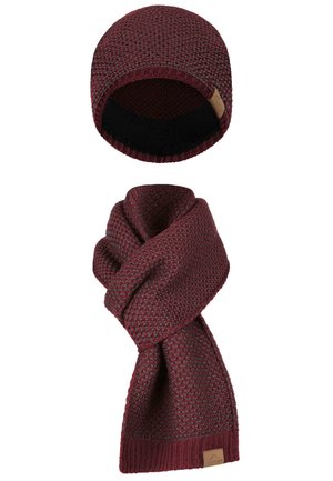 UNISEX 2-TEILIGES MERINO WINTERSET WINTER MÜTZE UND MERINO WINTERSCHAL - Scarf - rot anthrazit