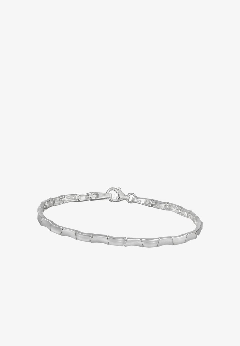 Silver bracelet featuring alternating smooth and textured links, a lobster clasp closure, and marked with '925' for sterling silver.