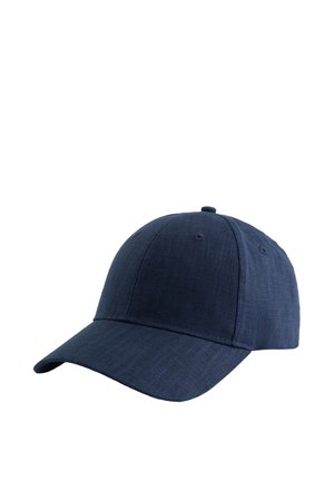 Șapcă de baseball din stofă albastru marin, cu cusături vizibile și ochiuri de ventilație, prezentată pe un fundal alb.