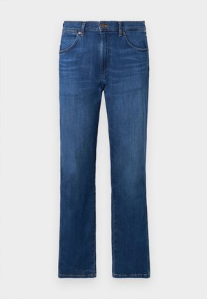 Mørkeblå denimjeans med lige ben, fem lommer og knaplukning i taljen. Glat tekstur med subtil falmning.