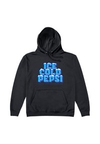 Felpa nera con la scritta "ICE COLD PEPSI" coperta di neve, e "CRISP AND REFRESHING" sotto il testo principale in blu.