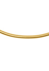 Collana in oro con un design flessibile, caratterizzata da anelli intrecciati, texture liscia e finitura lucida.