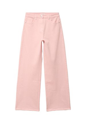 Lichtroze, wijde jeans met hoge taille, voorste knoop- en ritssluiting en ontwerp met vijf zakken.