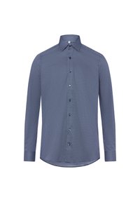 Langärmliges, knöpfbares Hemd in Marineblau mit geometrischem Muster, aus leichtem Stoff gefertigt. Verfügt über einen klassischen Kragen und eine normale Passform.