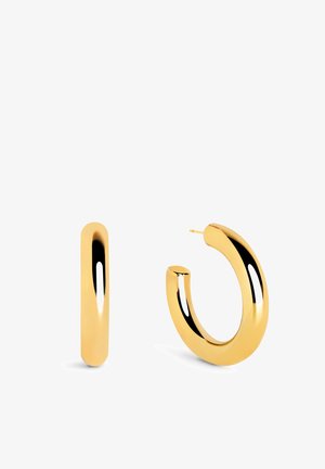 Boucles d'oreilles en or en forme de créole avec une surface lisse et brillante. Forme circulaire avec un profil épais et un fermoir pour un maintien sécurisé.