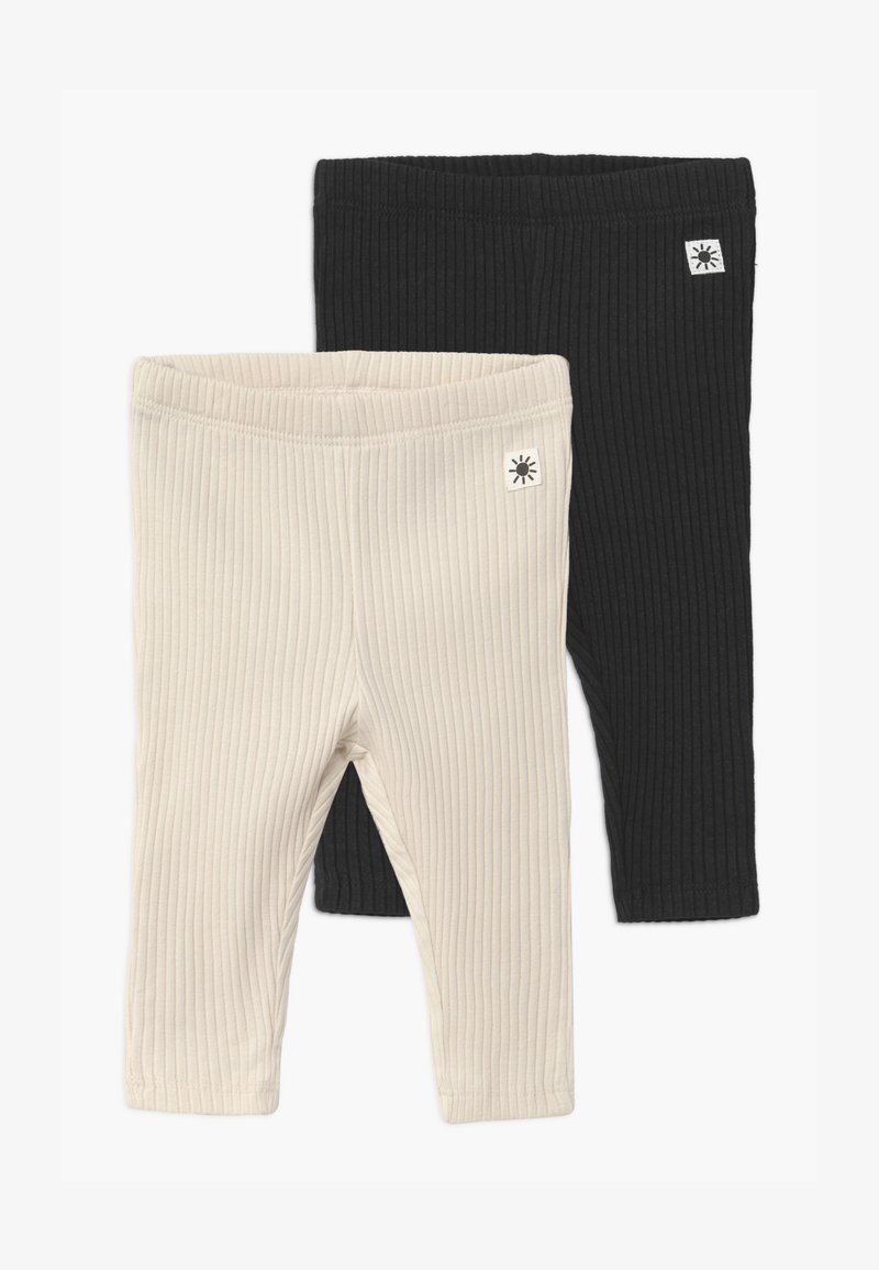 Two pairs of ribbed leggings: one in light beige and one in black. Both feature an elastic waistband and a small logo tag.