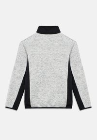 Φλις μπλούζα με ψηλό γιακά, με γκρι υφή στο σώμα και μαύρες πλαϊνές πινελιές. Μακριά μανίκια με απλό σχέδιο χωρίς διακοσμήσεις.