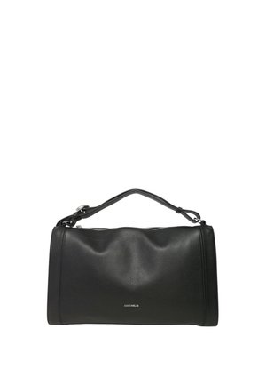 Borsa a mano nera in pelle con una finitura testurizzata, dotata di manico superiore e tracolla regolabile. Branding discreto sul davanti.