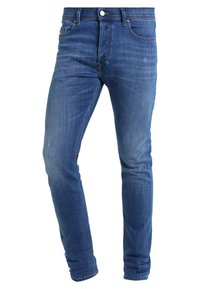 Blå denimjeans med slim fit, med en klassisk femfickdesign och subtila blekningar. Mitter hög midja med dragkedja och knappstängning.