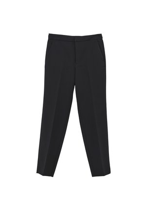 Pantaloni neri con gamba dritta, tasche laterali e frontale liscio. Realizzati in tessuto leggero e soffice. Senza motivi visibili o hardware.